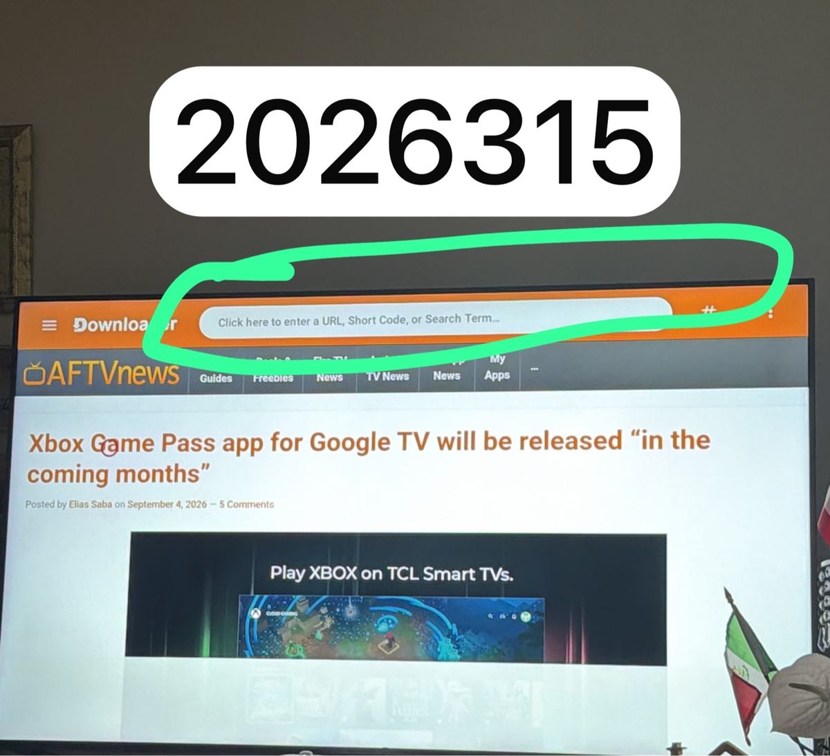 Escribir el código 2026315 en Downloader